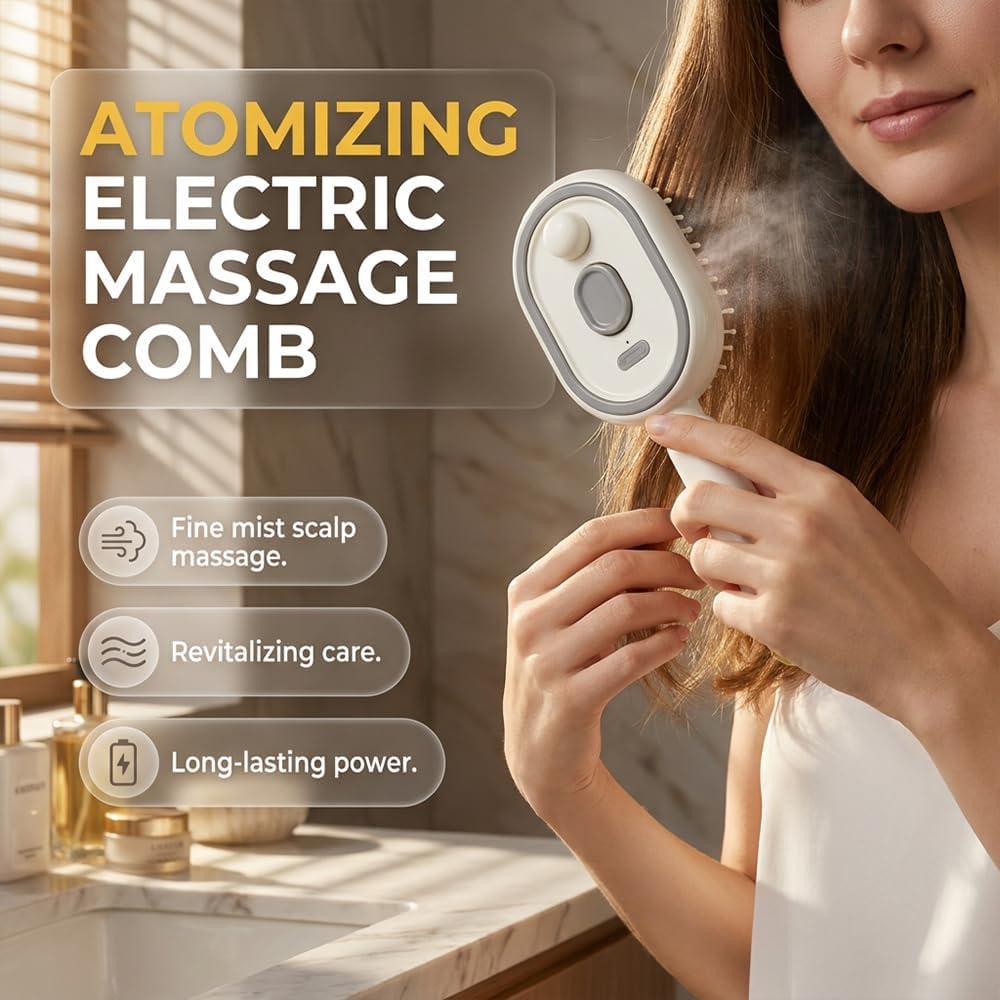 Rechargeable Hair Straightener Brush with Detangling Comb