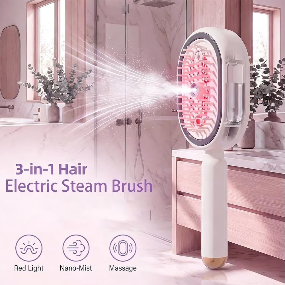 Rechargeable Hair Straightener Brush with Detangling Comb