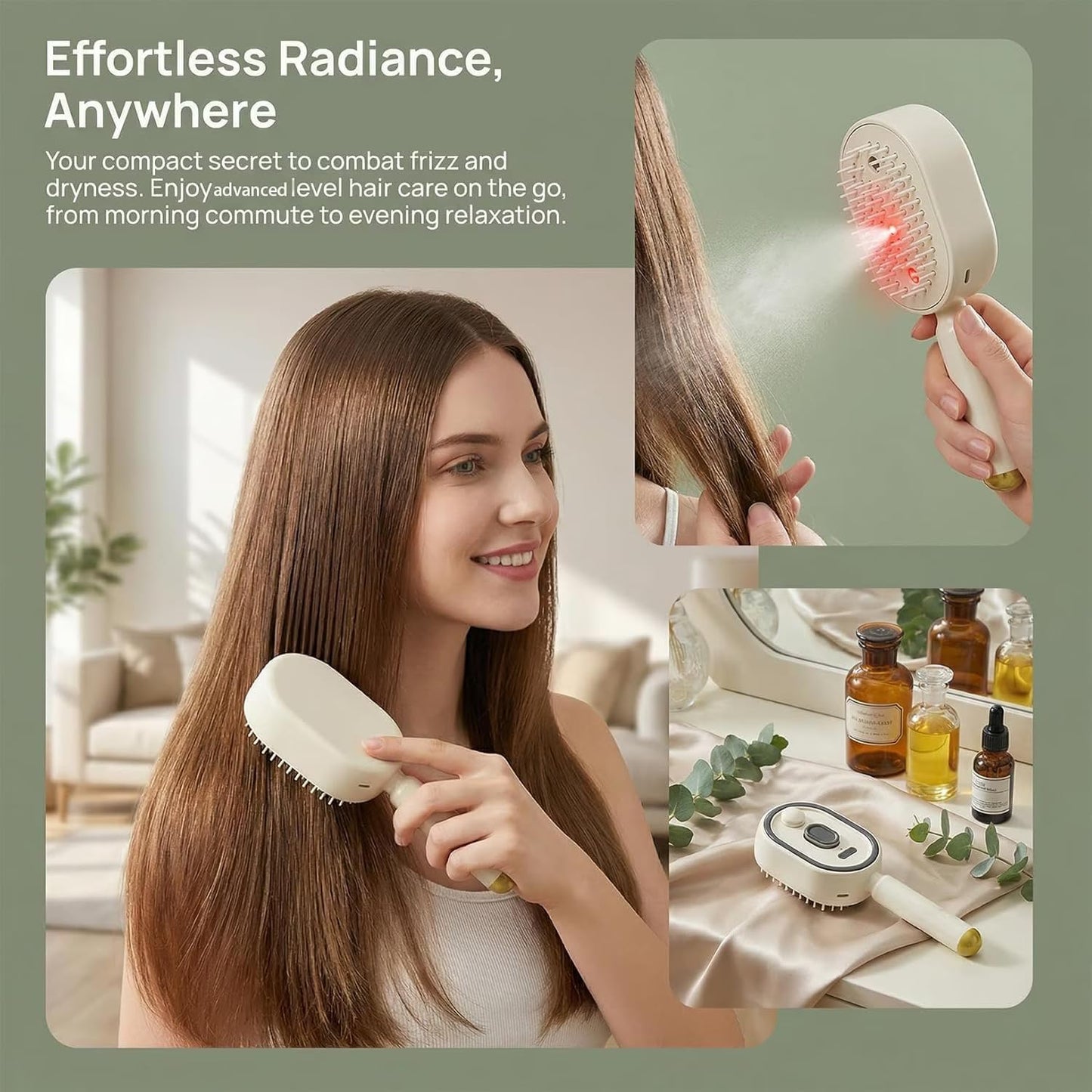 Rechargeable Hair Straightener Brush with Detangling Comb