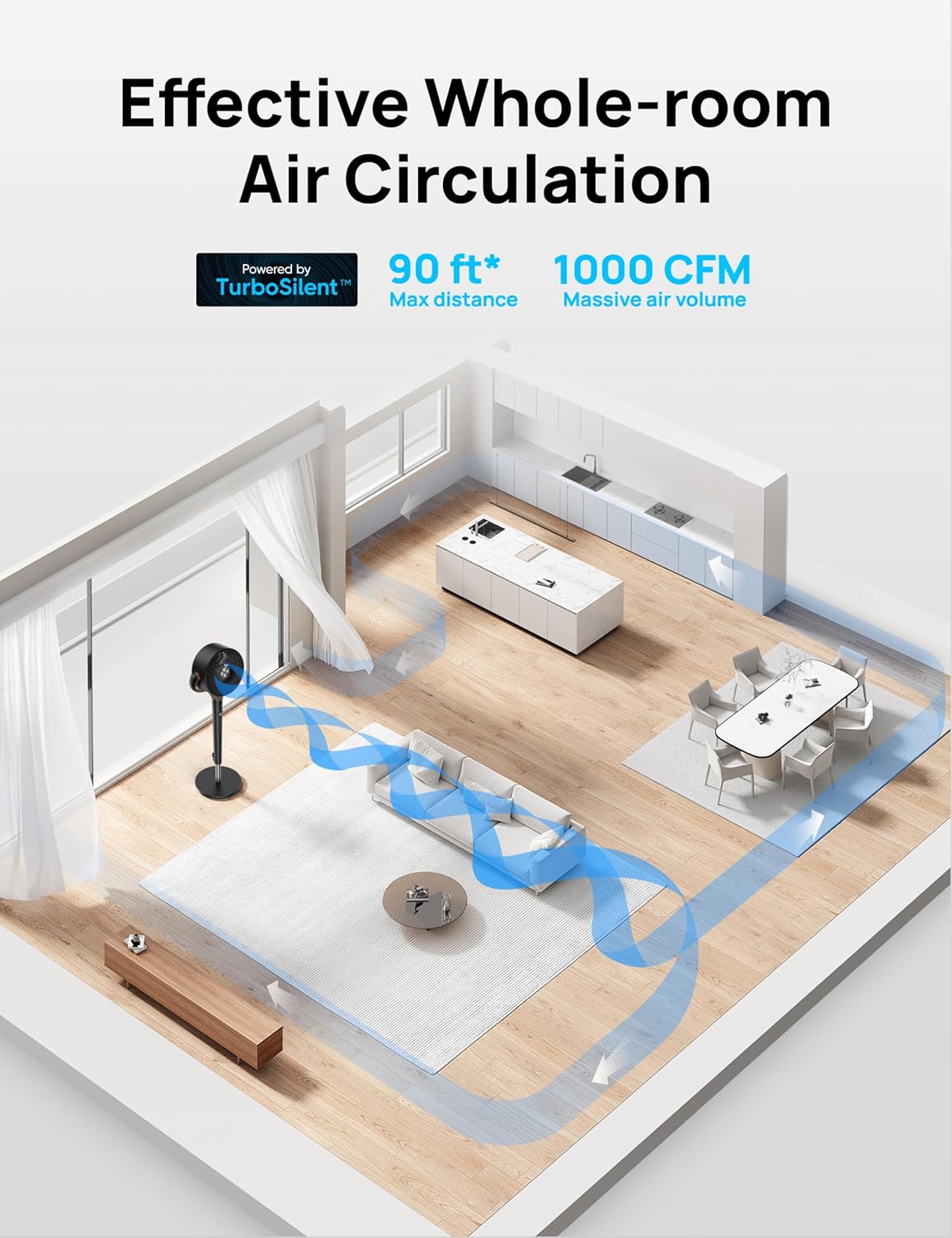 Ultra Quiet Standing Fan [90ft Airflow]