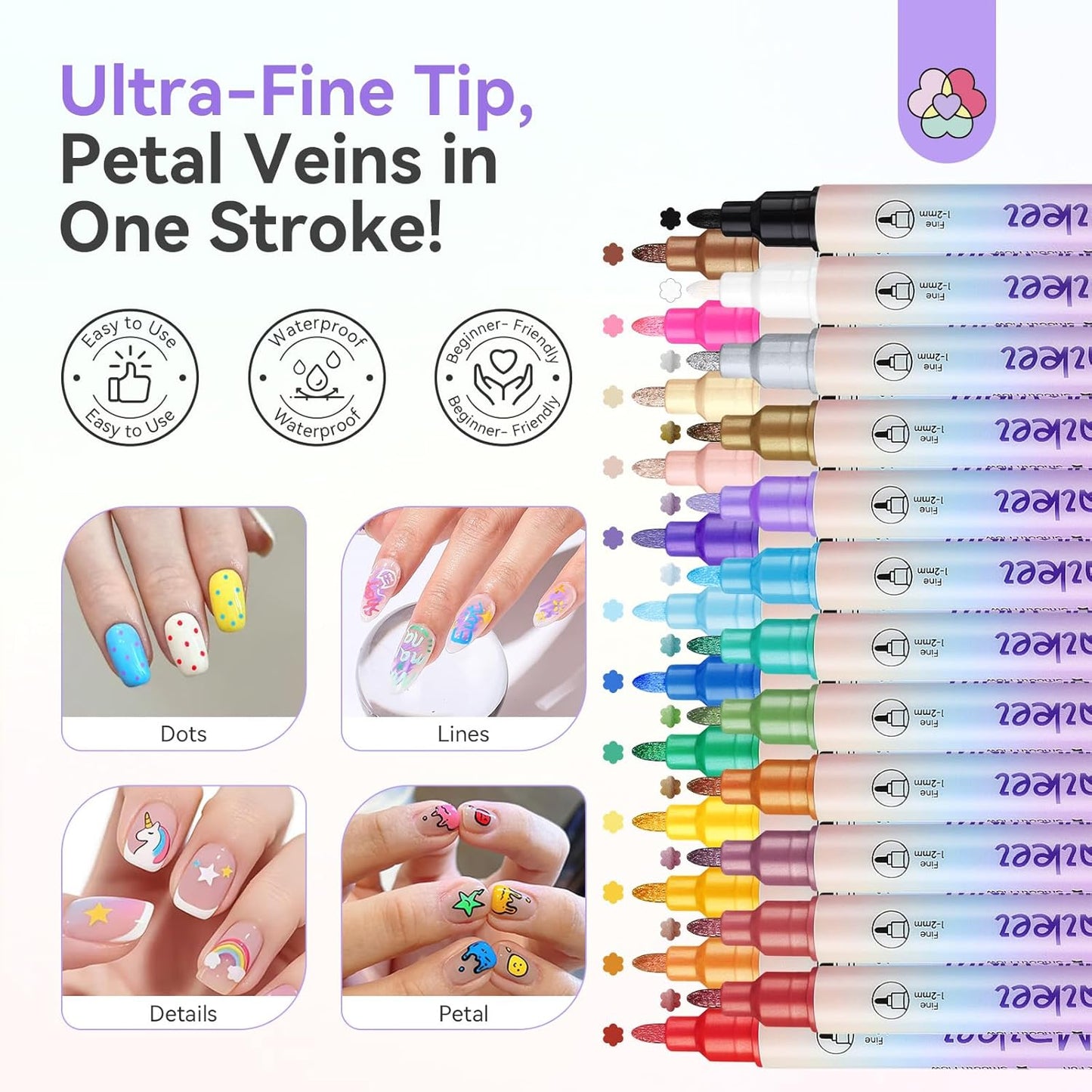Quick Drying Dual Tip Acrylic Paint Nail Art Pens
