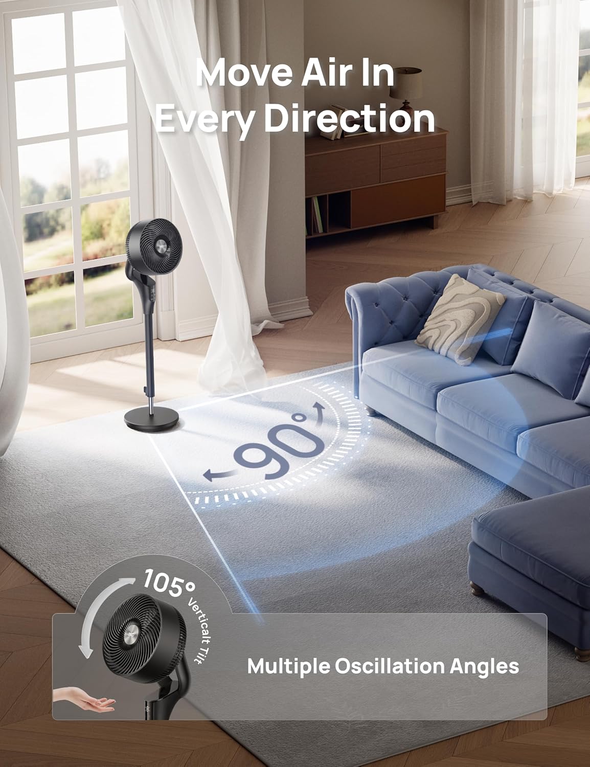 Ultra Quiet Standing Fan [90ft Airflow]